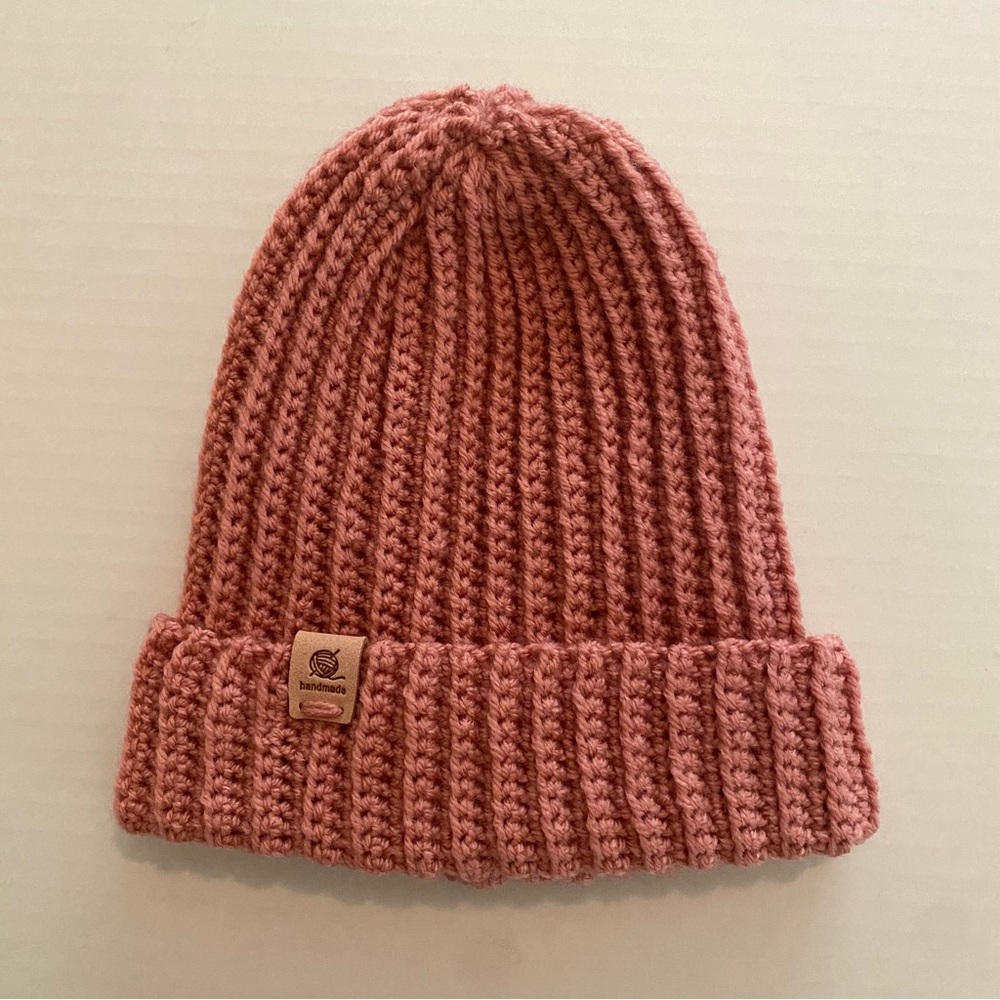 Crochet Ribbed Beanie Hat | Cosmetic Pink | Size OS